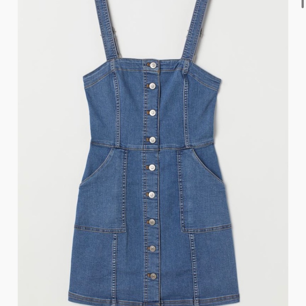 H&M Denim Blue Overall Dress, Size: 8